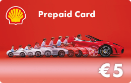 Shell Prepaid Card "Growing Car 5€" mit dem Motiv eine Rennwagens.