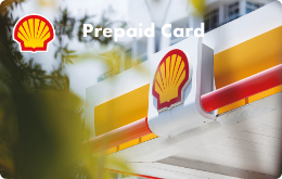 Shell Prepaid Card "Signature" mit dem Motiv einer Shell Tankstelle hinter einem Baum.