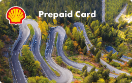 Shell Prepaid Card "Winding Road" mit dem Motiv einer kurvigen Straße im Wald.