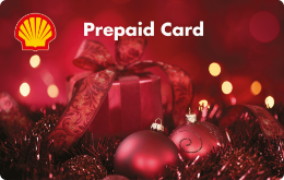 Shell Prepaid Card "X-Classic" mit dem Motiv eines roten Weihnachtsgeschenks